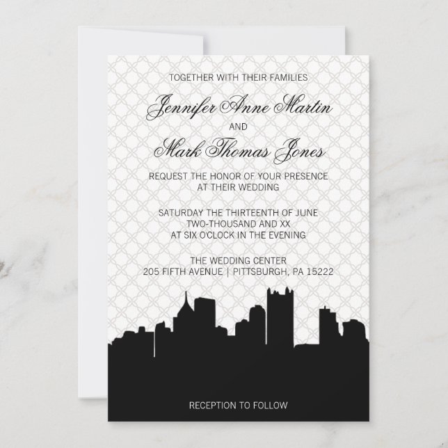 Invitation Mariage noir et blanc élégant de dentelle de (Devant)