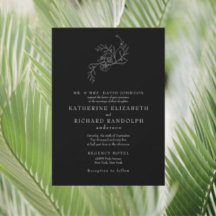 Invitation Mariage noir et blanc floral vintage