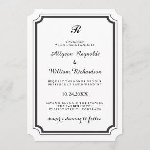 Invitation Mariage noir et blanc formel de monogramme élégant