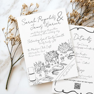 Invitation Mariage noir et blanc griffonné et fantaisiste des