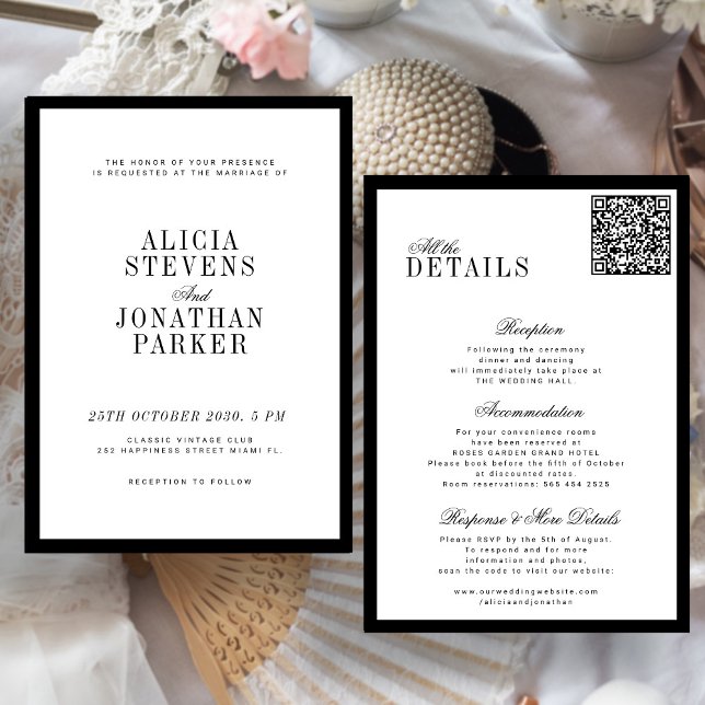 Invitation Mariage noir et blanc intemporel et élégant (Créateur téléchargé)