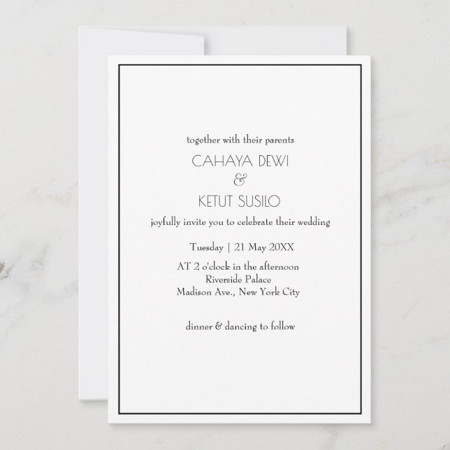 Invitation Mariage noir et blanc minimaliste (Devant)