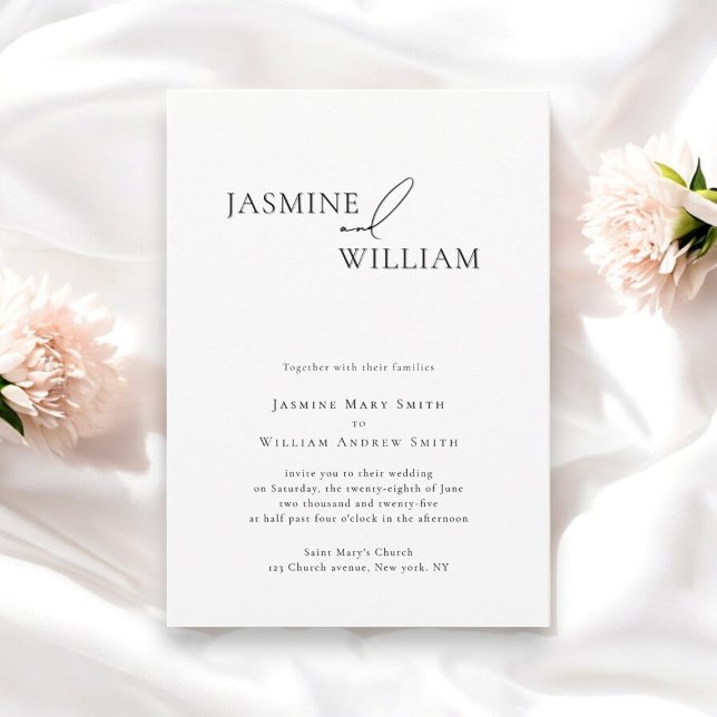Invitation Mariage noir et blanc minimaliste moderne (casual minimalistic clean classic typography made by willows weddings )