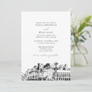 Invitation Mariage noir et blanc moderne Seattle