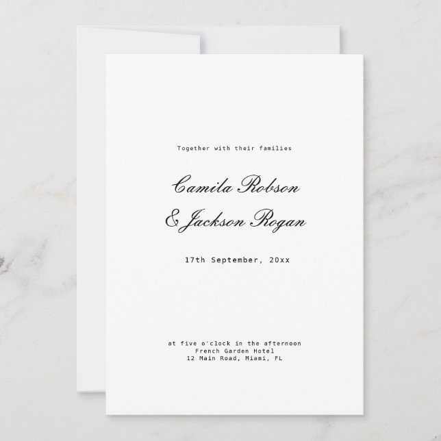 Invitation Mariage noir et blanc Old Money (Devant)