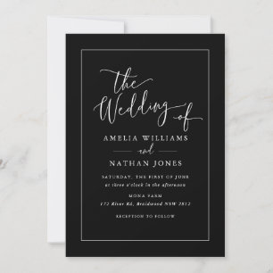 Invitation Mariage noir et blanc photo écriture rustique