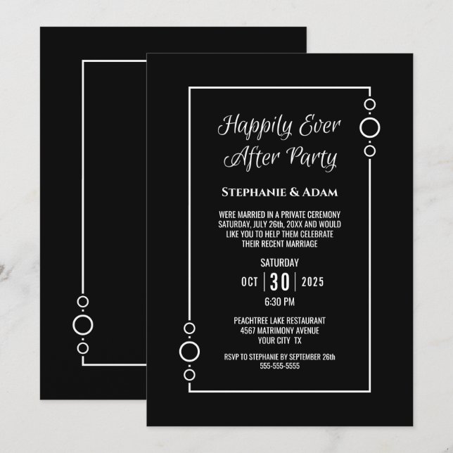 Invitation Mariage noir et blanc pour toujours Réception de m (Devant / Derrière)
