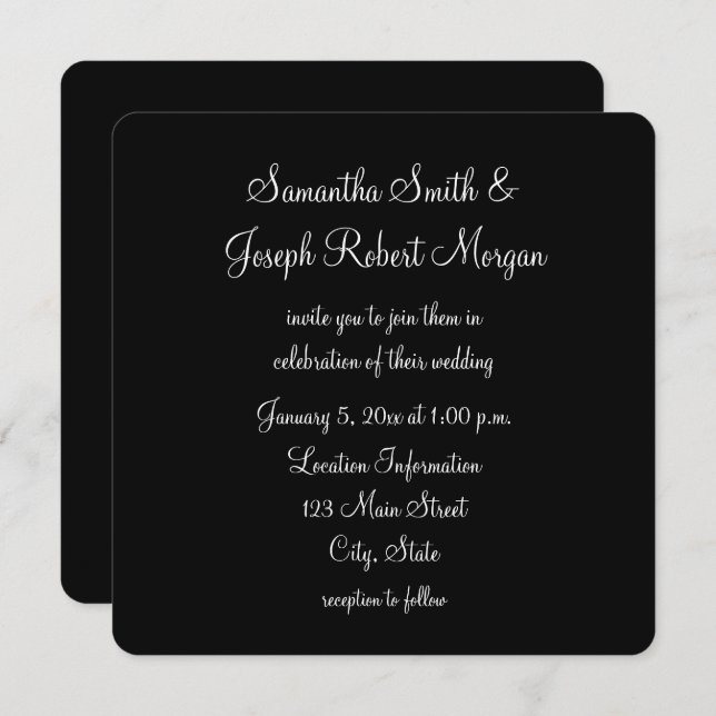 Invitation Mariage noir et blanc simple (Devant / Derrière)