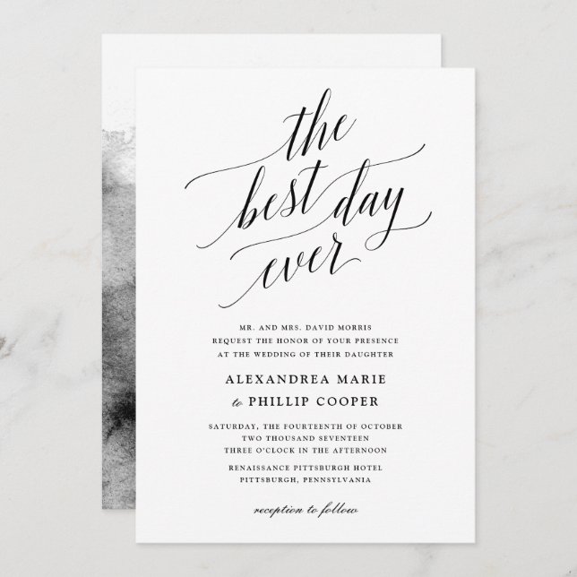 Invitation Mariage noir et blanc simple (Devant / Derrière)