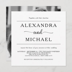 Invitation Mariage noir et blanc simple de photo de