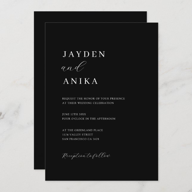 Invitation Mariage noir et blanc simple et élégant (Devant / Derrière)