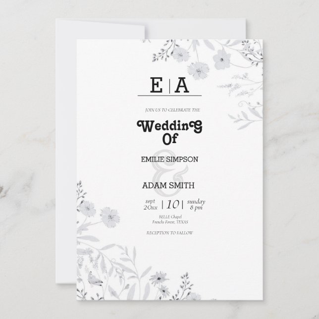 Invitation mariage noir et blanc unique classe (Devant)