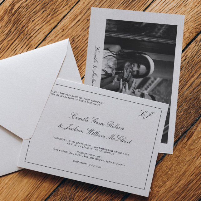 Invitation Mariage Noir et Blanc Vieille Fortune (Créateur téléchargé)