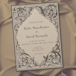 Invitation Mariage noir et brun jusqu'à la mort à l'ère victo