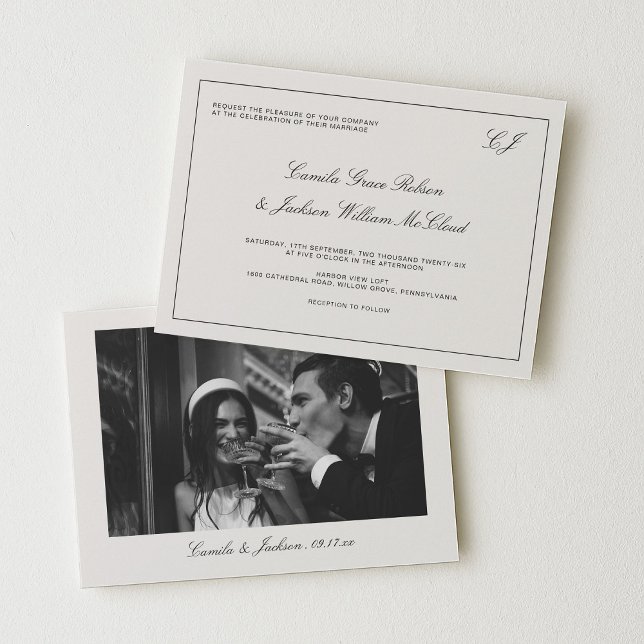 Invitation Mariage Noir et Crème à l'ancienne Victorienne  (Créateur téléchargé)