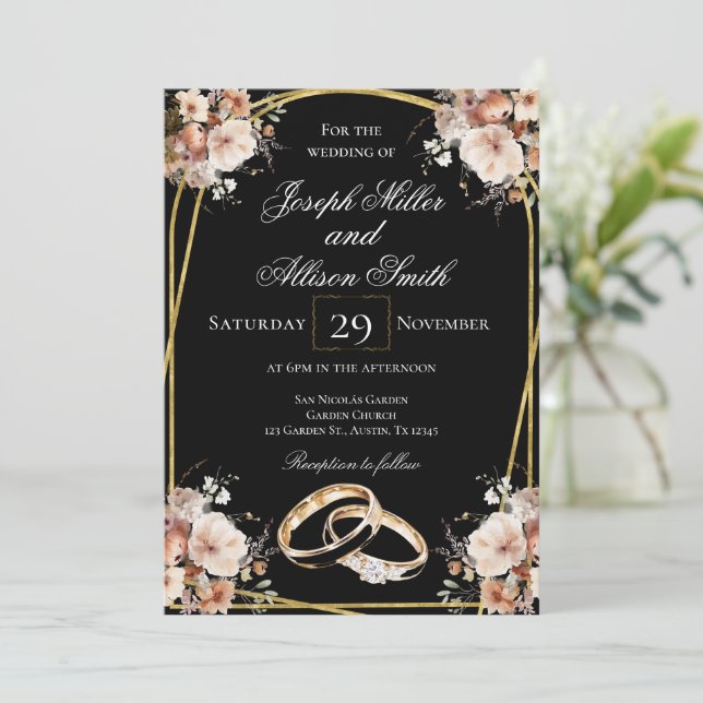 Invitation Mariage noir et or (Debout devant)