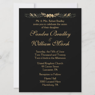 Invitation Mariage noir et or