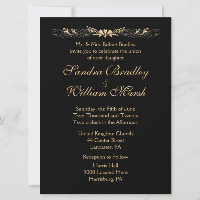 Invitation Mariage noir et or (Devant)