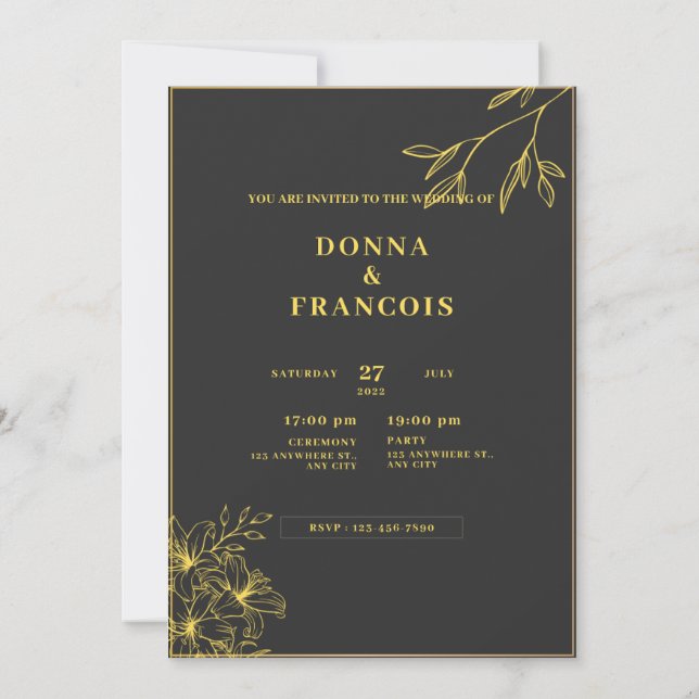 Invitation mariage noir et or (Dos)