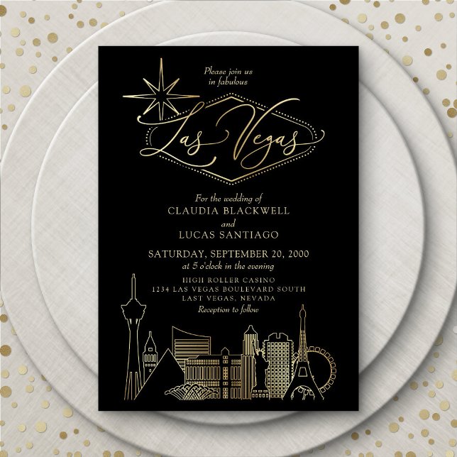 Invitation Mariage noir et or Las Vegas (Créateur téléchargé)