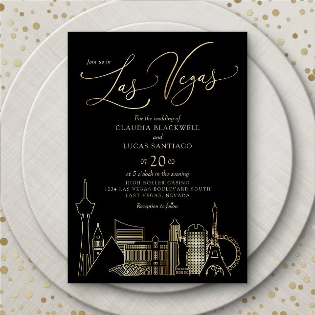 Invitation Mariage noir et or Las Vegas (Créateur téléchargé)