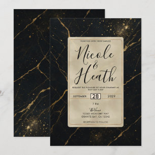 Invitation Mariage noir et or Marbre de minuit doré 