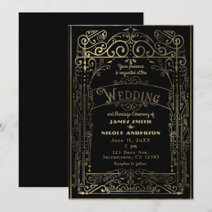 Invitation Mariage noir et or style victorien déco vintage