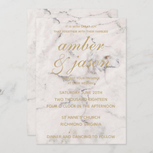 Invitation Mariage noir et rose de marbre d'or