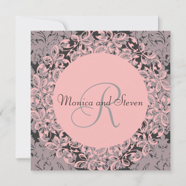 Invitation Mariage noir et rose vintage (Devant)