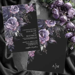 Invitation Mariage noir floral gothique élégant