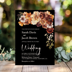 Invitation Mariage noir floral rustique