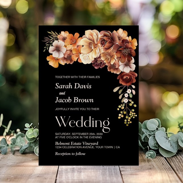 Invitation Mariage noir floral rustique (Créateur téléchargé)