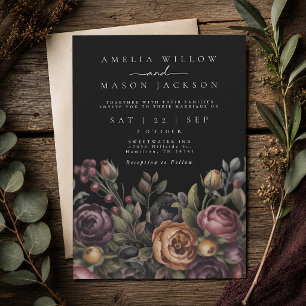 Invitation Mariage noir floral sombre et mystérieux