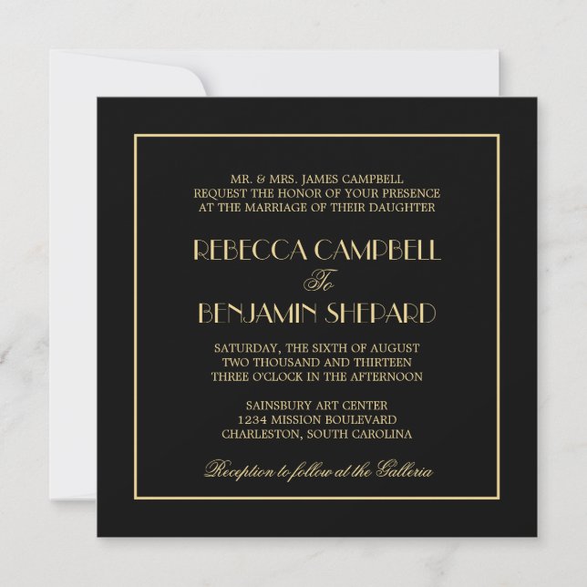 Invitation Mariage noir formel chic élégant décadent de Deco (Devant)