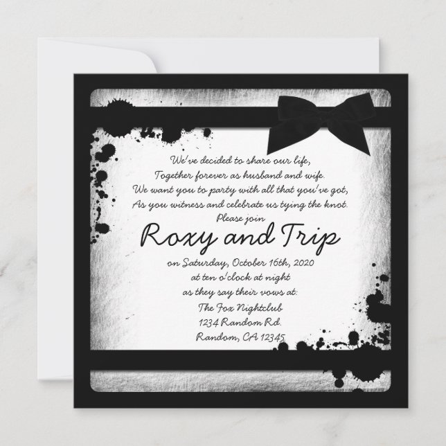 Invitation Mariage noir gris blanc invite (Devant)