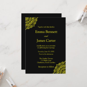 Invitation mariage noir mandala or