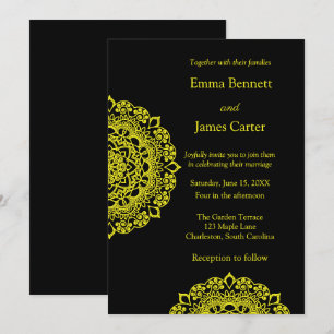 Invitation mariage noir mandala or