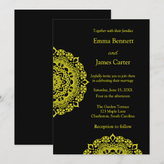 Invitation mariage noir mandala or