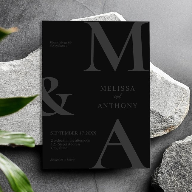 Invitation Mariage noir mat minimaliste moderne (Créateur téléchargé)