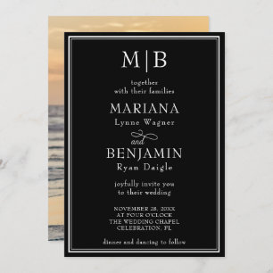 Invitation Mariage noir minimaliste de la bordure linéaire mo