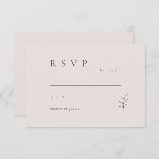 Invitation Mariage noir minimaliste Feuille rose RSVP Invitat (Devant / Derrière)