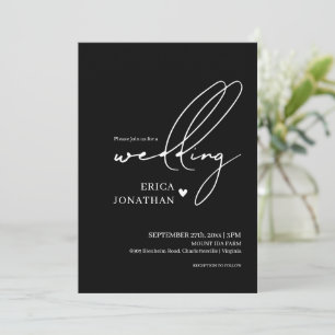 Invitation Mariage noir moderne avec lettrage blanc