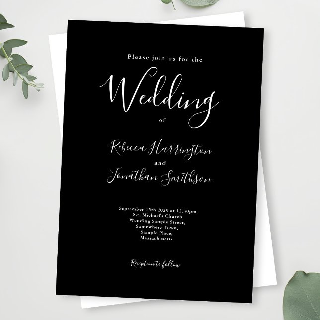 Invitation Mariage noir moderne minimaliste (Créateur téléchargé)