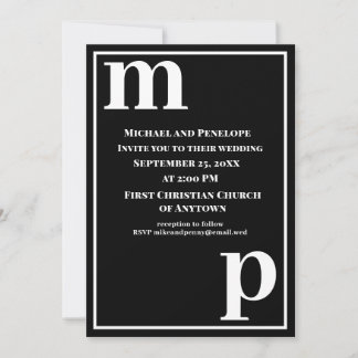 Invitation Mariage noir Monogram élégant et tendance
