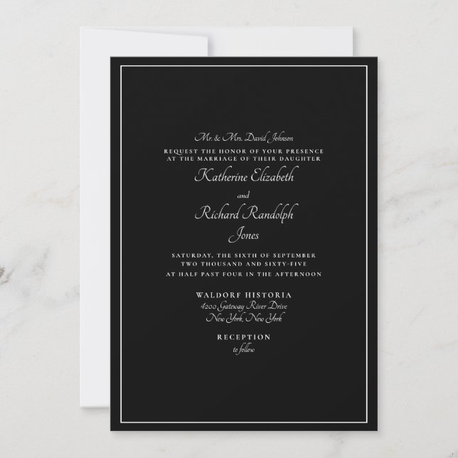 Invitation Mariage noir officiel un emplacement Parents (Devant)