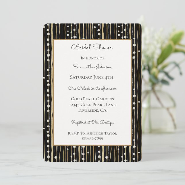 Invitation Mariage Noir Or Blanc Perles   (Debout devant)