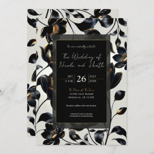 Invitation Mariage noir & or Floral Greige