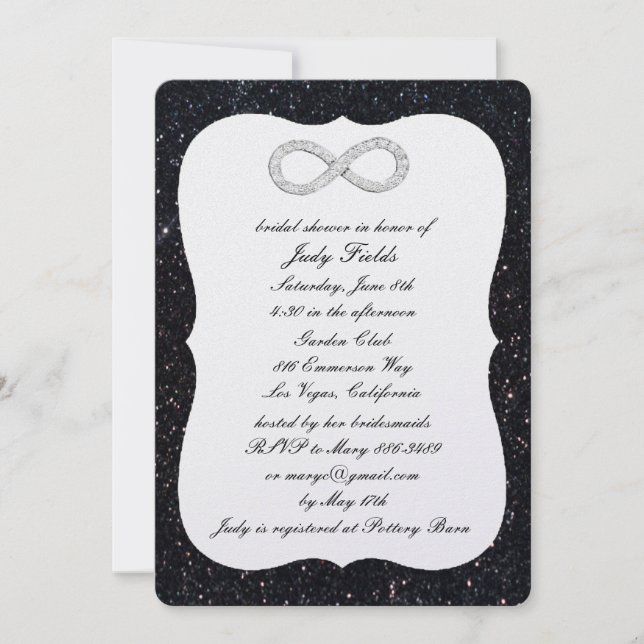 Invitation Mariage Noir Paillettes Diamant Infini (Devant)