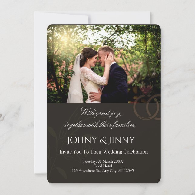 Invitation Mariage noir personnalisable photo moderne  (Devant)