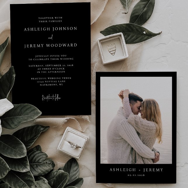 Invitation Mariage noir photo simple et élégant (Créateur téléchargé)
